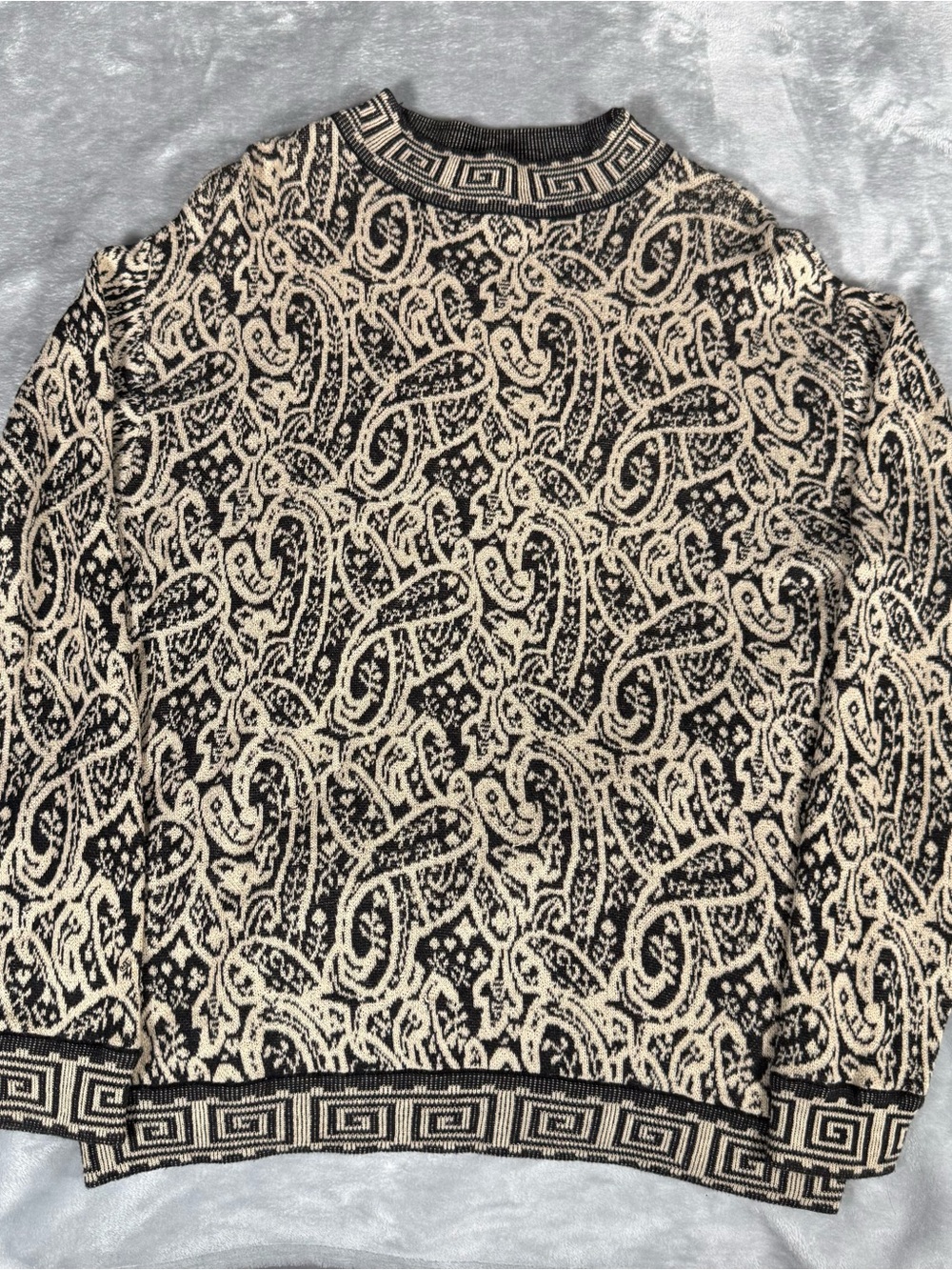 Vintage Anne Pinkerton Paisley Knit Sweater Womens S Oversized Slouchy Beige
